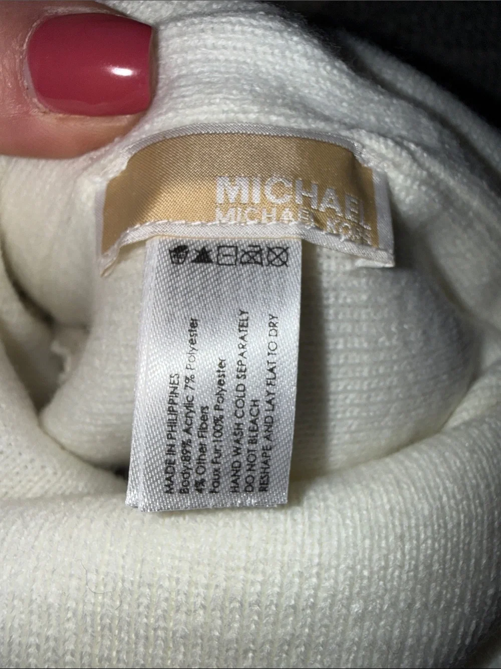 Michael Kors Diamond Cable Pom Beanie Cream Gold NWT